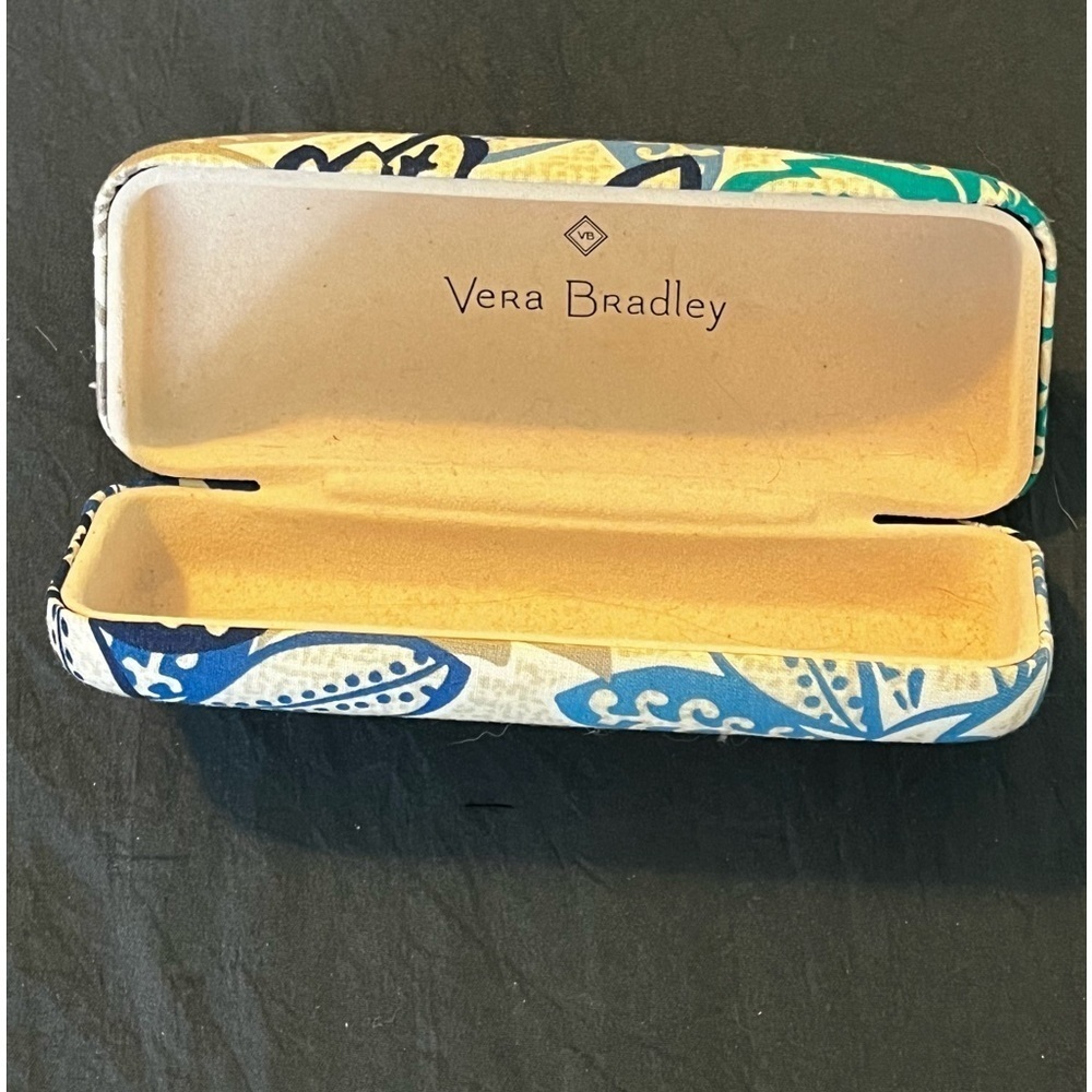 Vera Bradley Eyeglass Sunglass Hard Case Hinged Santiago Leaf Print Blue Tan - Picture 8 of 11
